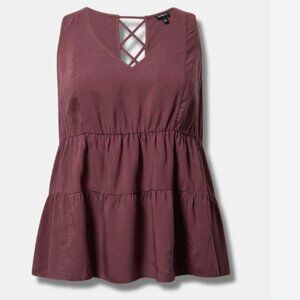 NWT Torrid Challis Lattice Back Tiered Tank Top